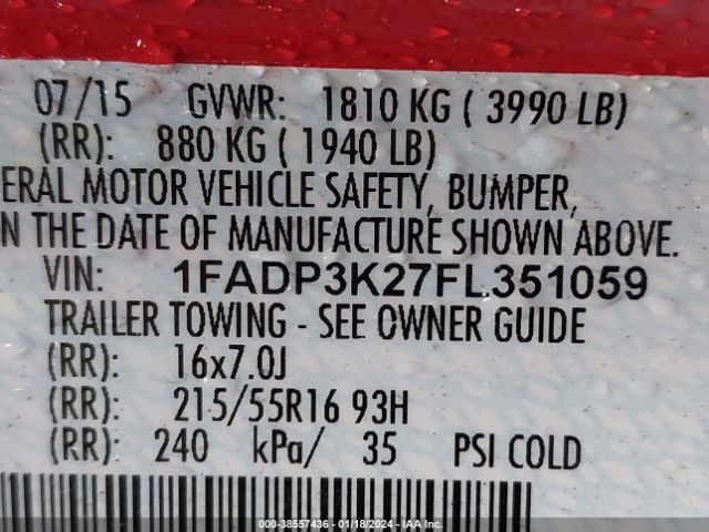 Photo 8 VIN: 1FADP3K27FL351059 - FORD FOCUS 