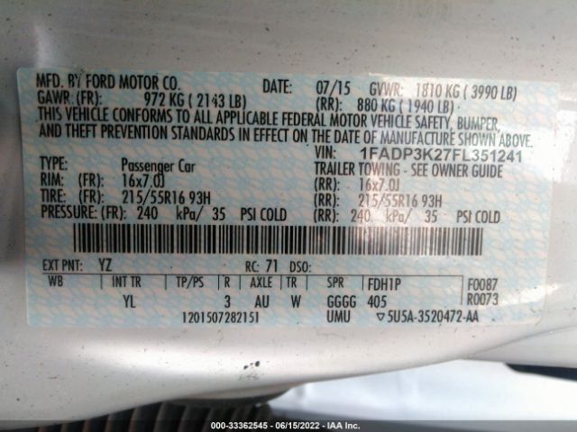 Photo 8 VIN: 1FADP3K27FL351241 - FORD FOCUS 