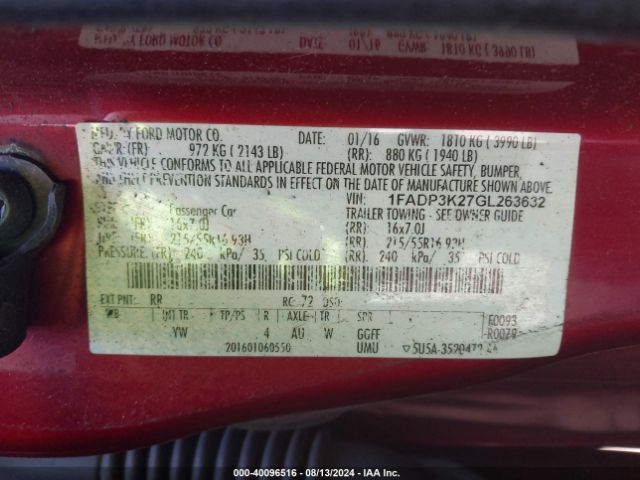 Photo 8 VIN: 1FADP3K27GL263632 - FORD FOCUS 