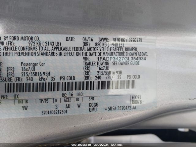 Photo 8 VIN: 1FADP3K27GL354934 - FORD FOCUS 