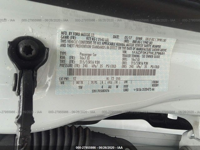 Photo 8 VIN: 1FADP3K27HL278651 - FORD FOCUS 