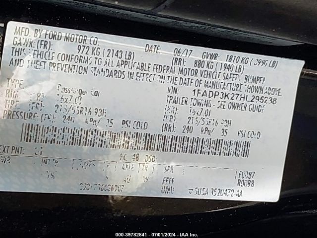 Photo 8 VIN: 1FADP3K27HL295238 - FORD FOCUS 