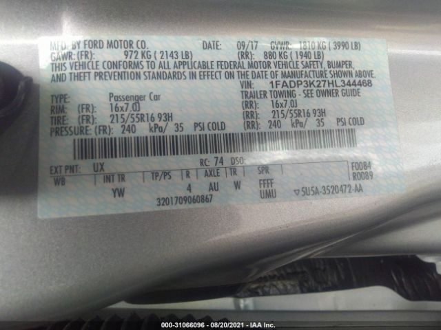 Photo 8 VIN: 1FADP3K27HL344468 - FORD FOCUS 