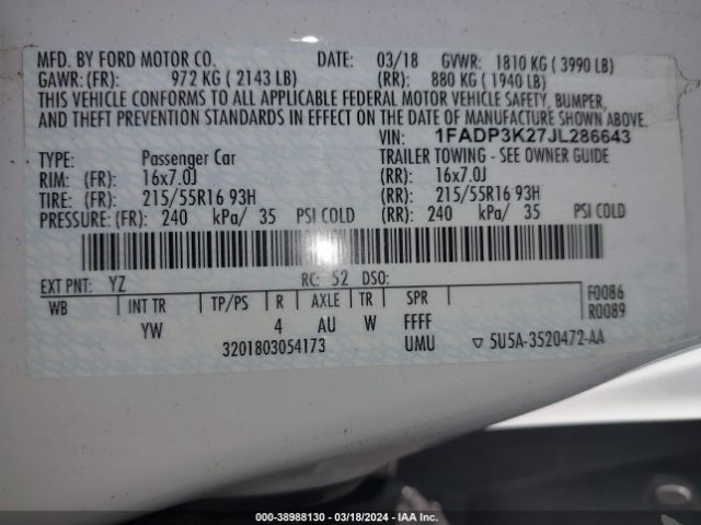 Photo 8 VIN: 1FADP3K27JL286643 - FORD FOCUS 