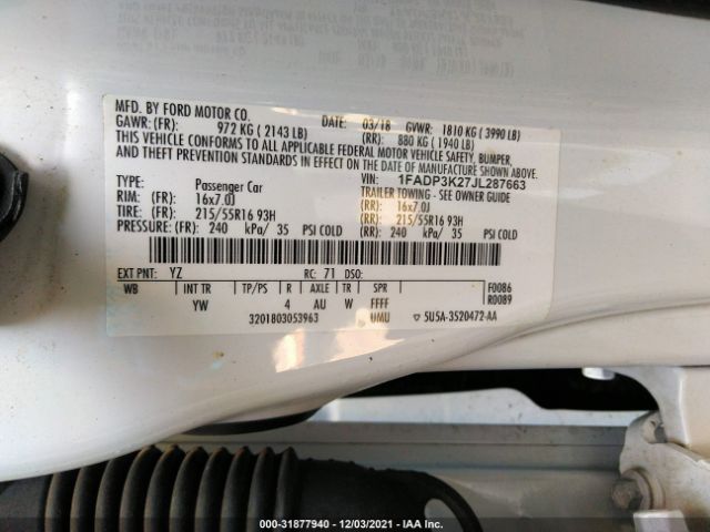 Photo 8 VIN: 1FADP3K27JL287663 - FORD FOCUS 