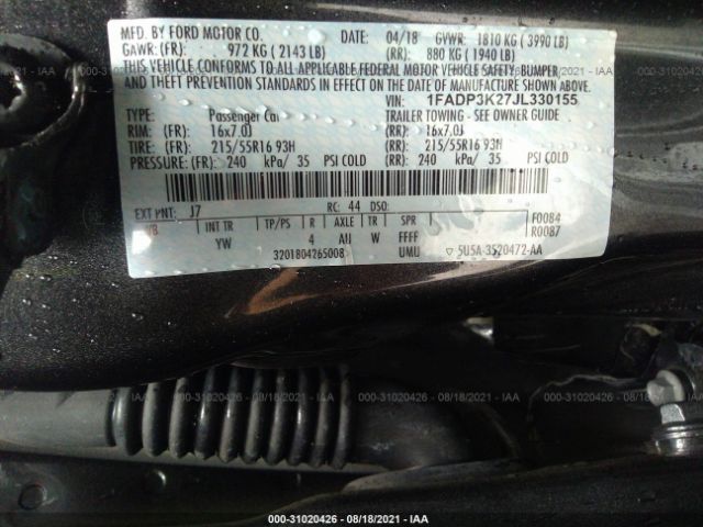 Photo 8 VIN: 1FADP3K27JL330155 - FORD FOCUS 