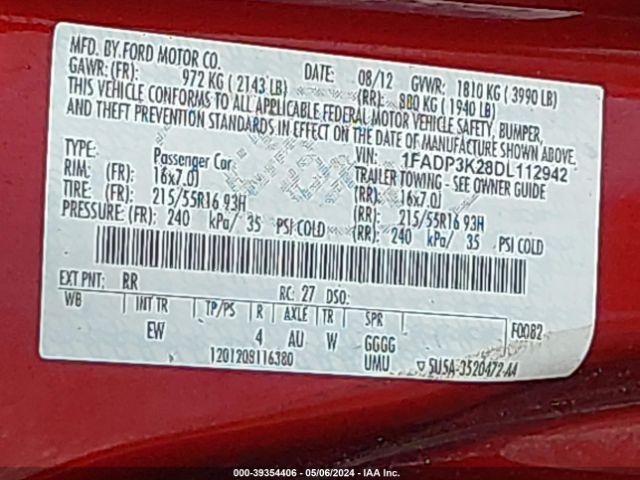 Photo 8 VIN: 1FADP3K28DL112942 - FORD FOCUS 