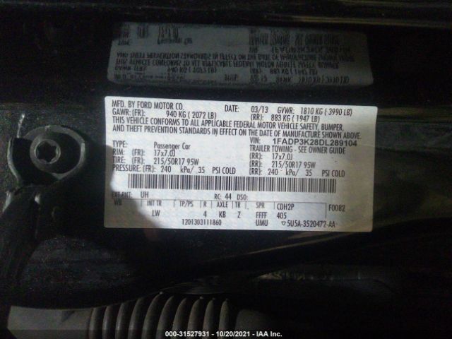 Photo 8 VIN: 1FADP3K28DL289104 - FORD FOCUS 