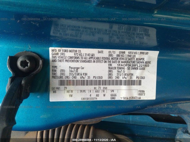 Photo 8 VIN: 1FADP3K28FL221503 - FORD FOCUS 