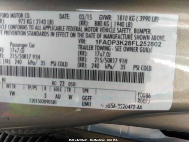 Photo 8 VIN: 1FADP3K28FL252802 - FORD FOCUS 