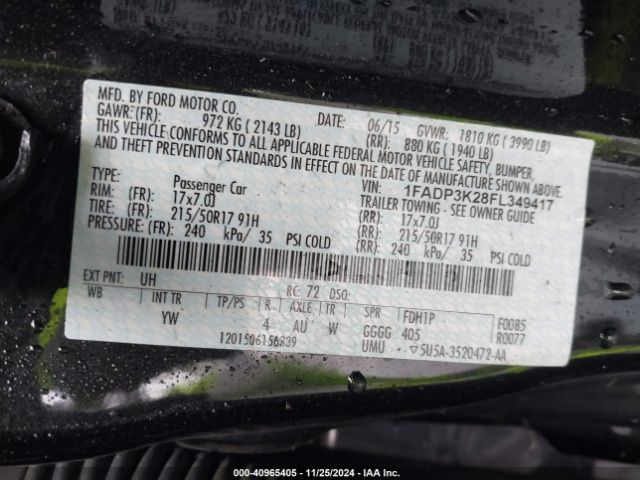 Photo 8 VIN: 1FADP3K28FL349417 - FORD FOCUS 