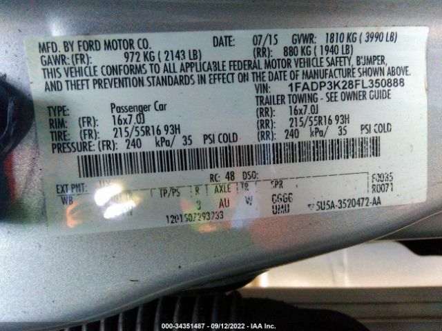 Photo 8 VIN: 1FADP3K28FL350888 - FORD FOCUS 