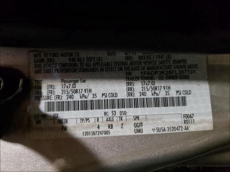 Photo 9 VIN: 1FADP3K28FL357131 - FORD FOCUS SE 