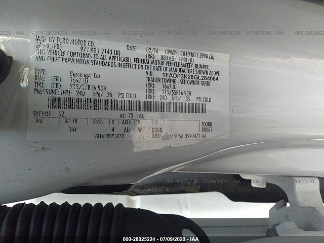 Photo 8 VIN: 1FADP3K28GL284084 - FORD FOCUS 