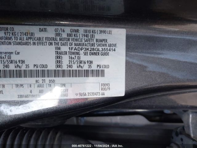 Photo 8 VIN: 1FADP3K28GL355414 - FORD FOCUS 