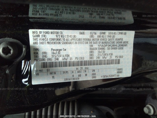 Photo 8 VIN: 1FADP3K28HL208091 - FORD FOCUS 