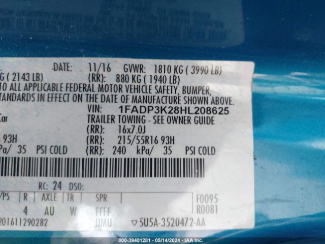 Photo 8 VIN: 1FADP3K28HL208625 - FORD FOCUS 