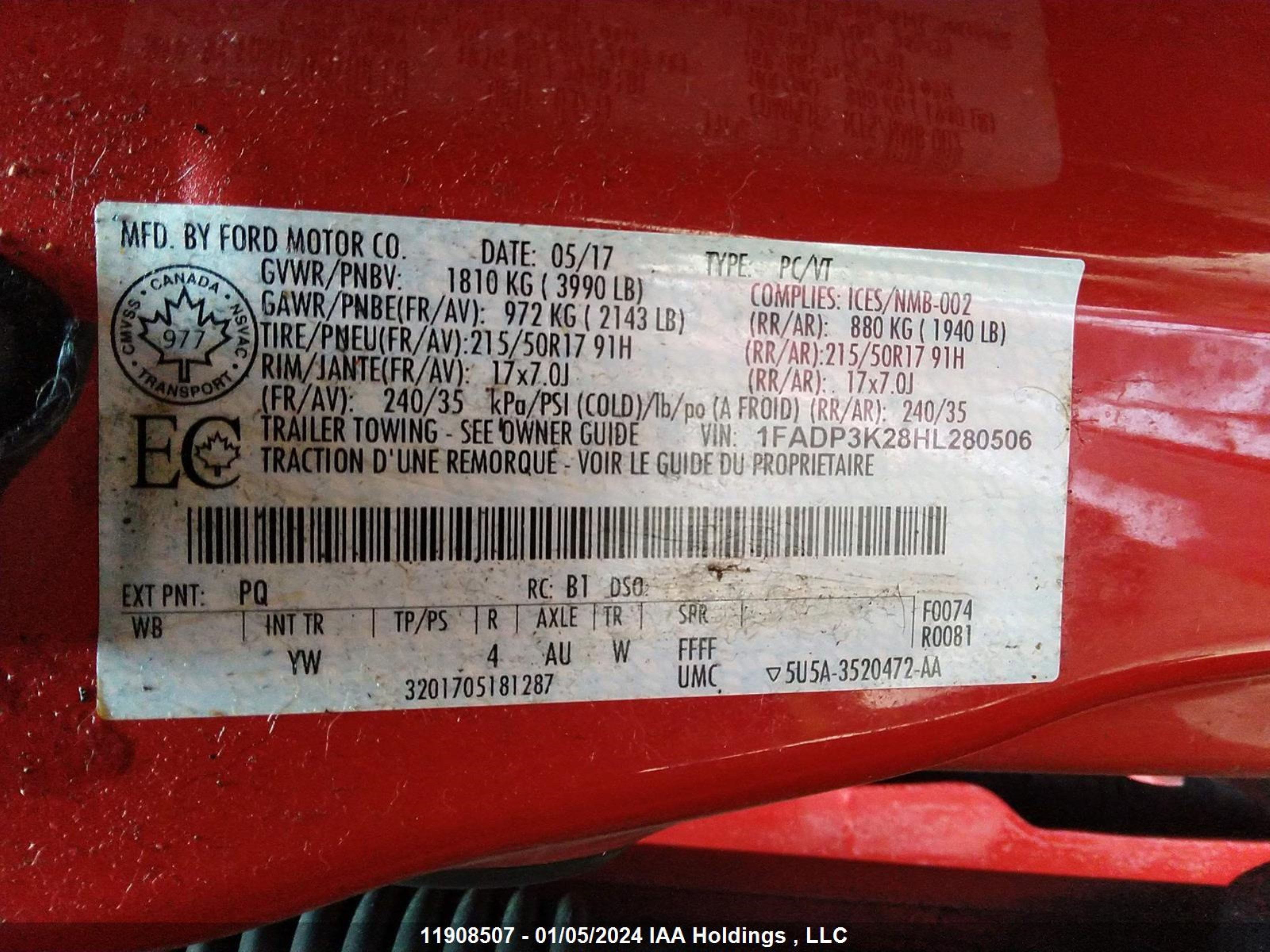 Photo 8 VIN: 1FADP3K28HL280506 - FORD FOCUS 