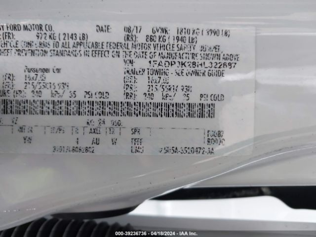 Photo 8 VIN: 1FADP3K28HL322687 - FORD FOCUS 