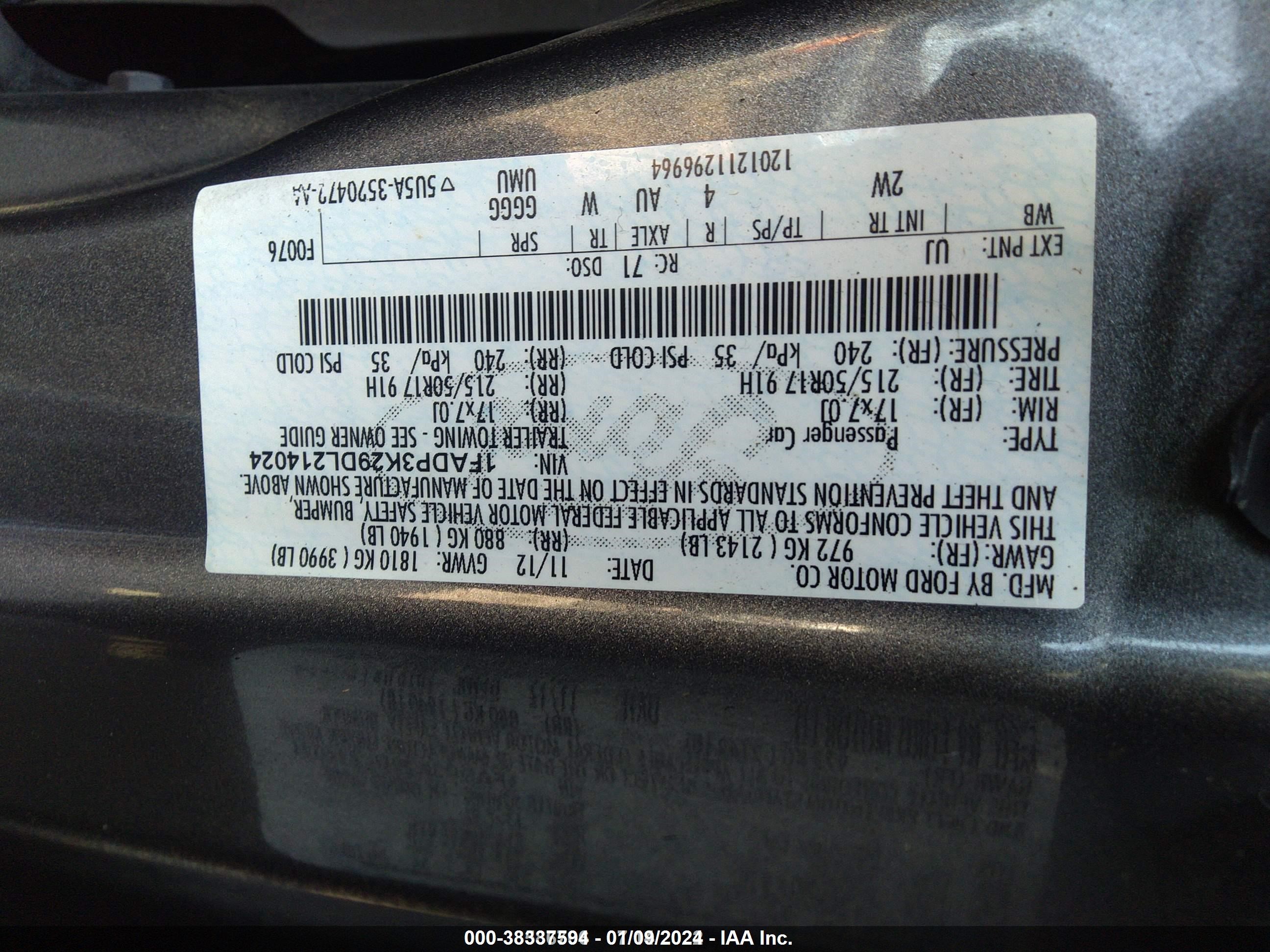 Photo 8 VIN: 1FADP3K29DL214024 - FORD FOCUS 