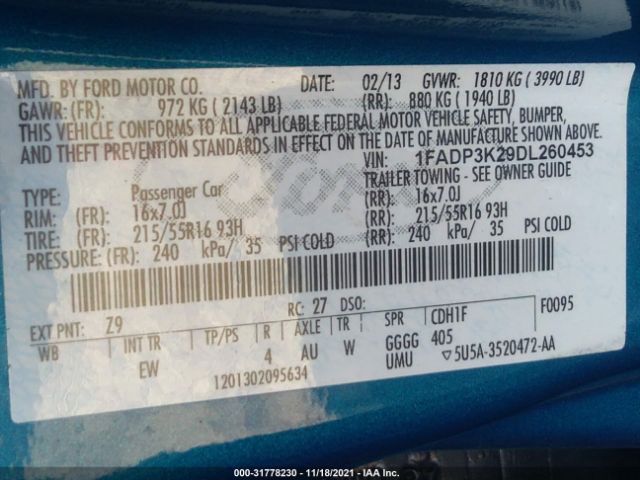 Photo 8 VIN: 1FADP3K29DL260453 - FORD FOCUS 