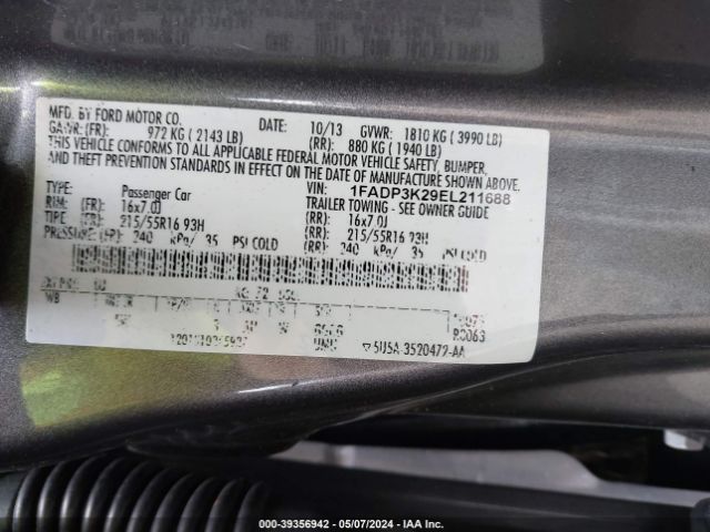 Photo 8 VIN: 1FADP3K29EL211688 - FORD FOCUS 