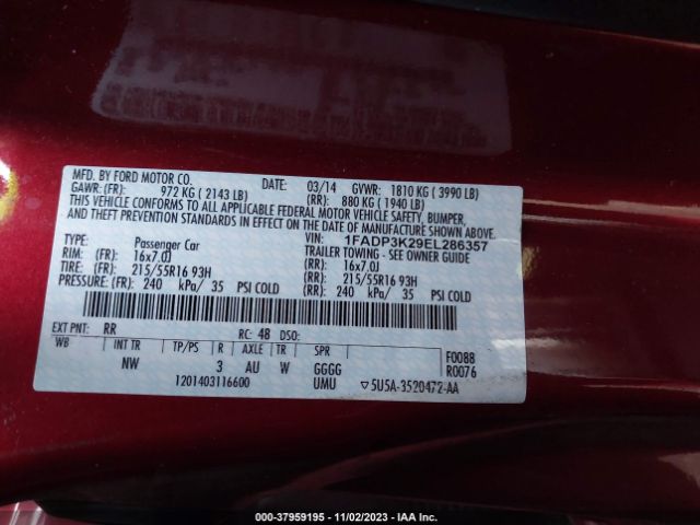 Photo 8 VIN: 1FADP3K29EL286357 - FORD FOCUS 