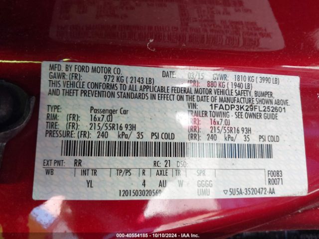 Photo 8 VIN: 1FADP3K29FL252601 - FORD FOCUS 