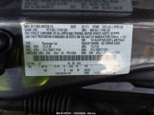 Photo 8 VIN: 1FADP3K29FL287543 - FORD FOCUS 