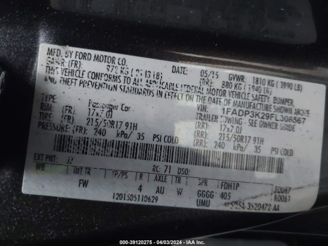 Photo 8 VIN: 1FADP3K29FL308567 - FORD FOCUS 