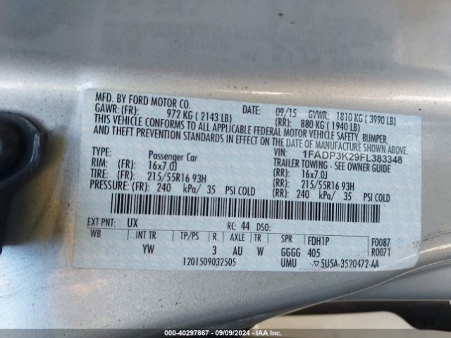 Photo 8 VIN: 1FADP3K29FL383348 - FORD FOCUS 