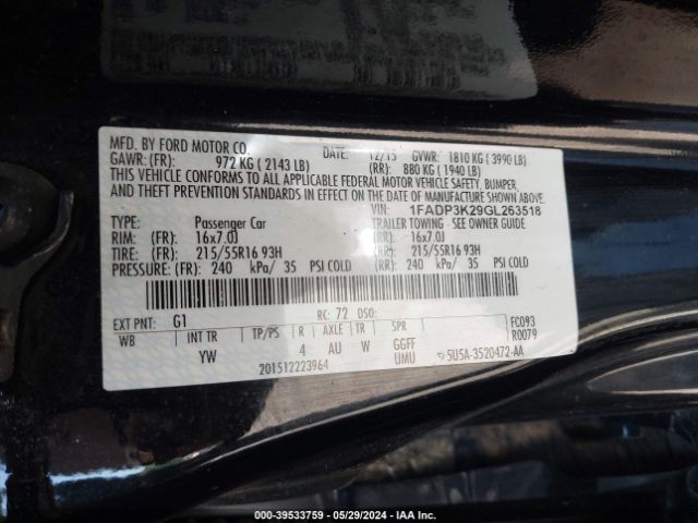 Photo 8 VIN: 1FADP3K29GL263518 - FORD FOCUS 