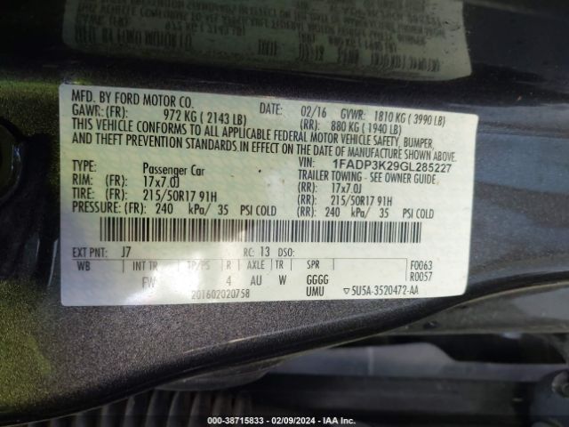 Photo 8 VIN: 1FADP3K29GL285227 - FORD FOCUS 