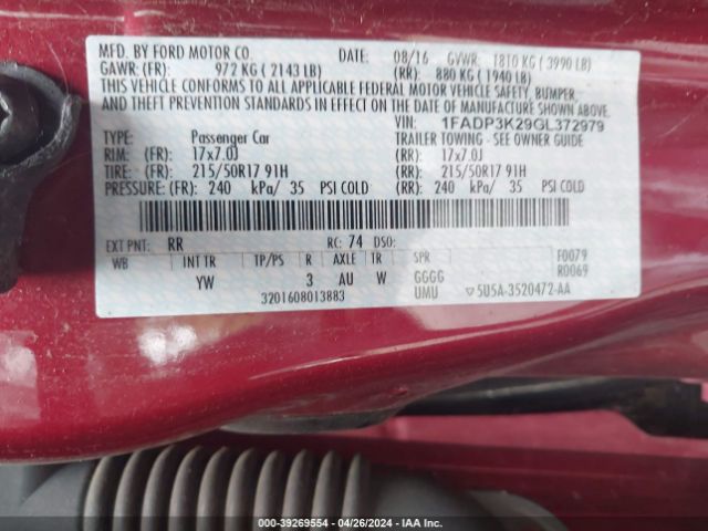 Photo 8 VIN: 1FADP3K29GL372979 - FORD FOCUS 