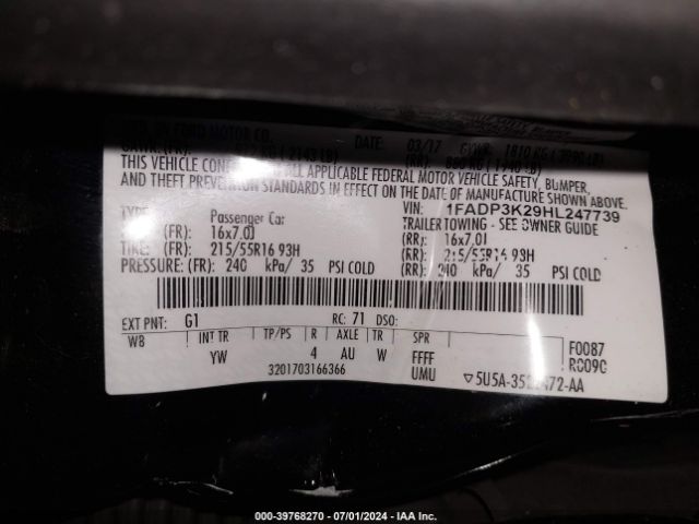 Photo 8 VIN: 1FADP3K29HL247739 - FORD FOCUS 