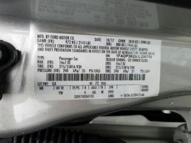 Photo 9 VIN: 1FADP3K29JL206789 - FORD FOCUS SE 