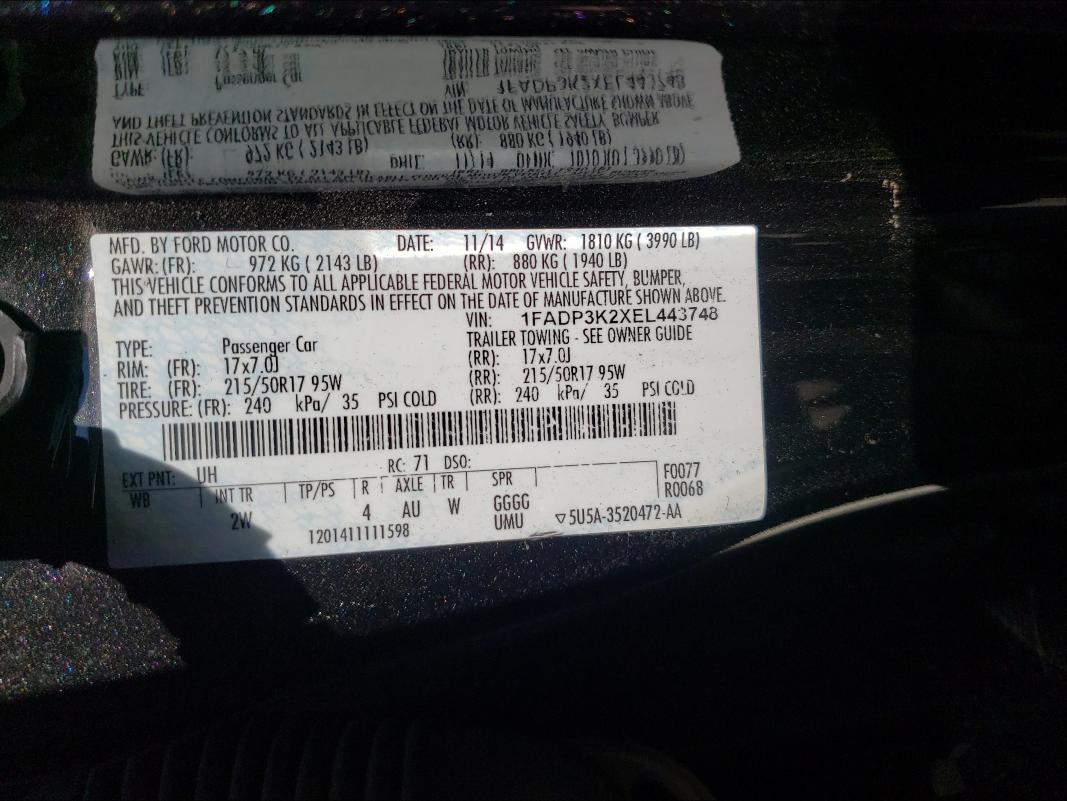 Photo 9 VIN: 1FADP3K2XEL443748 - FORD FOCUS SE 