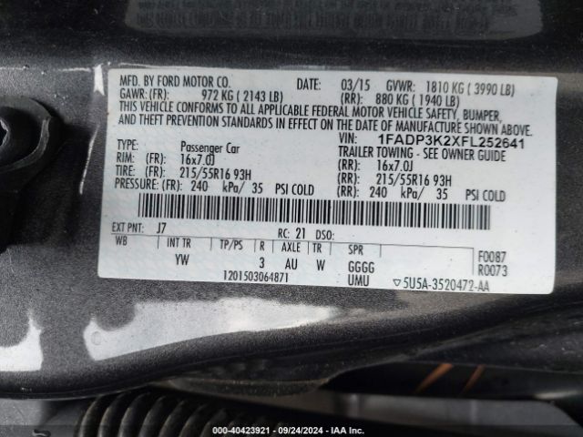 Photo 8 VIN: 1FADP3K2XFL252641 - FORD FOCUS 