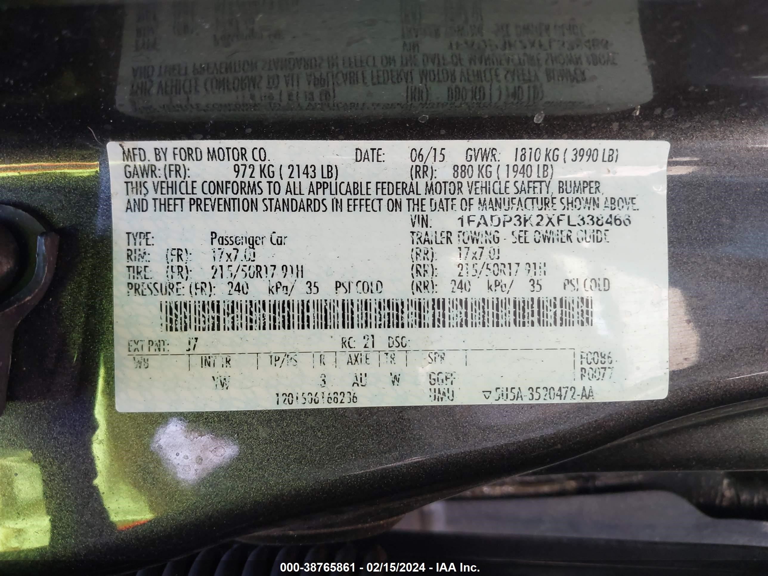 Photo 8 VIN: 1FADP3K2XFL338466 - FORD FOCUS 