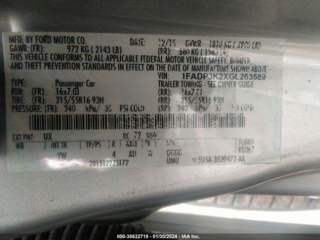 Photo 8 VIN: 1FADP3K2XGL263589 - FORD FOCUS 