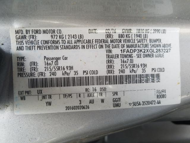 Photo 9 VIN: 1FADP3K2XGL283227 - FORD FOCUS SE 