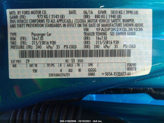 Photo 8 VIN: 1FADP3K2XGL361036 - FORD FOCUS 