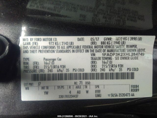 Photo 8 VIN: 1FADP3K2XHL284749 - FORD FOCUS 