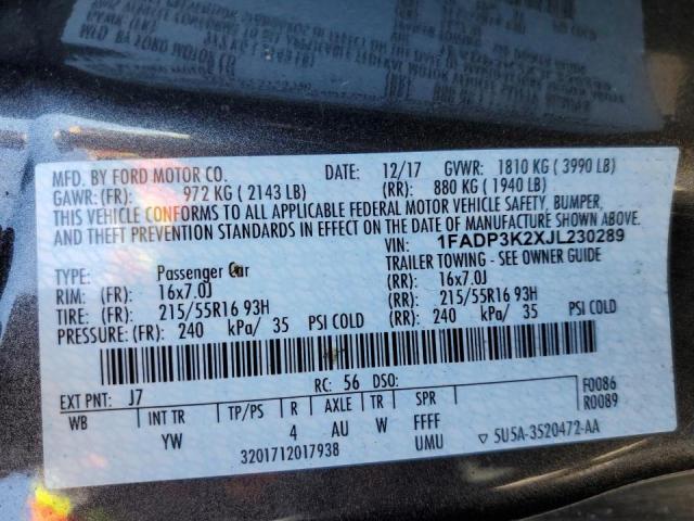 Photo 9 VIN: 1FADP3K2XJL230289 - FORD FOCUS SE 