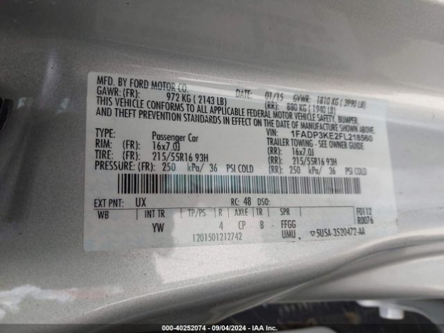 Photo 8 VIN: 1FADP3KE2FL218560 - FORD FOCUS 