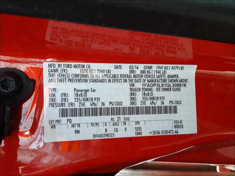 Photo 9 VIN: 1FADP3L91GL308818 - FORD FOCUS ST 