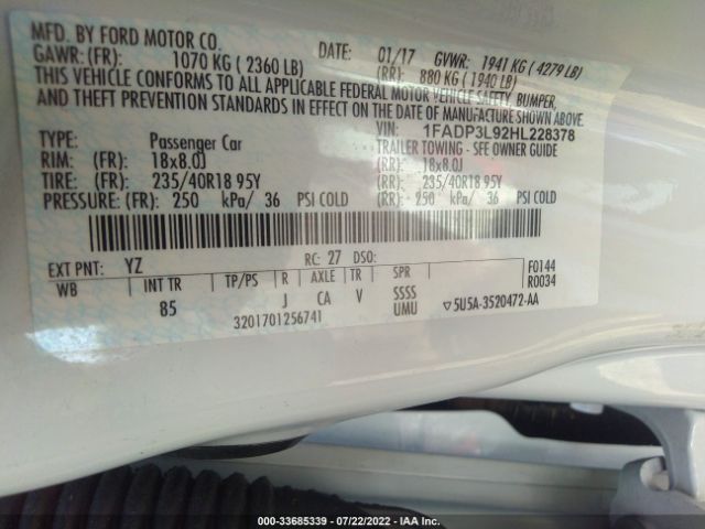 Photo 8 VIN: 1FADP3L92HL228378 - FORD FOCUS 