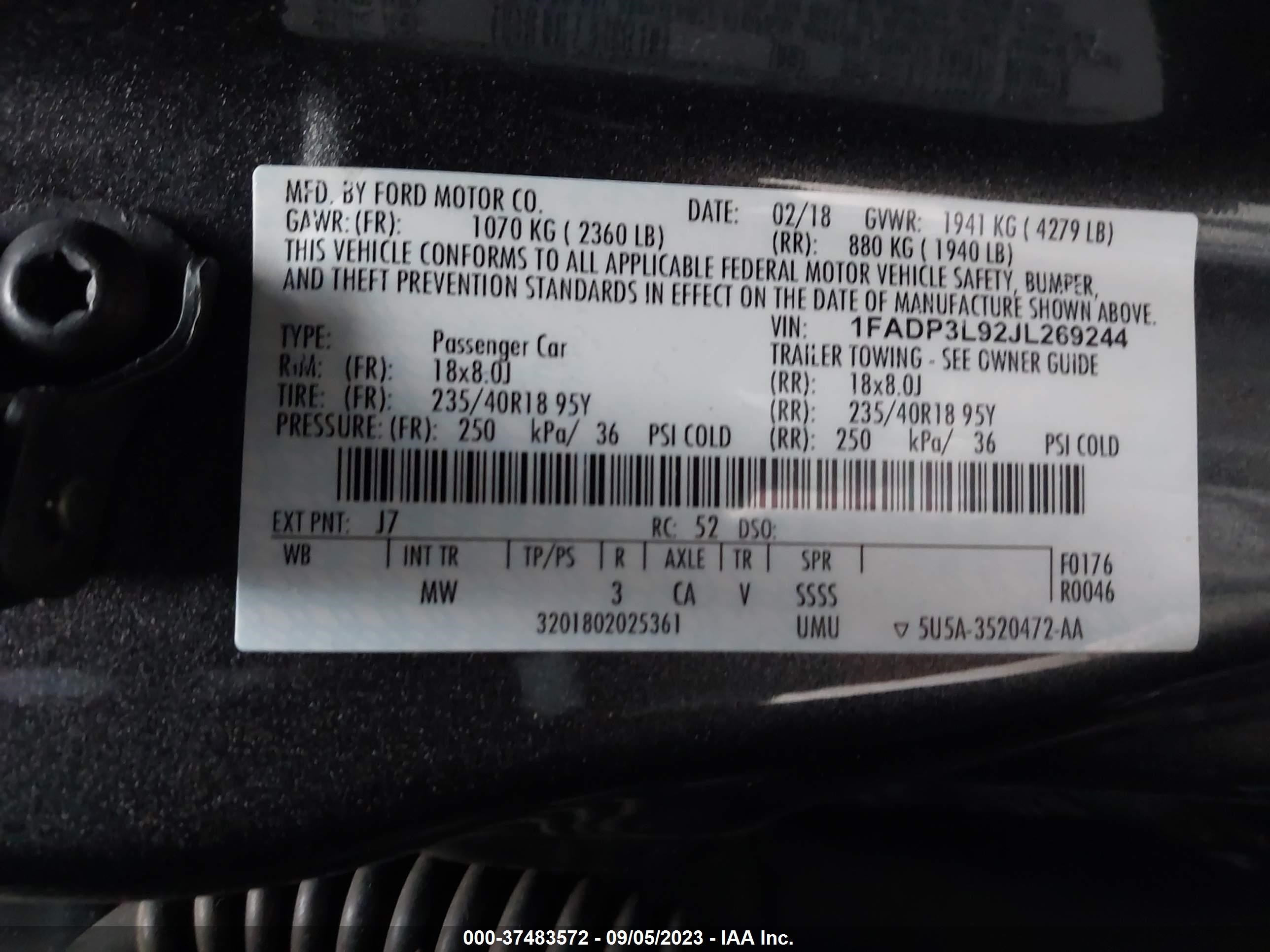 Photo 8 VIN: 1FADP3L92JL269244 - FORD FOCUS 