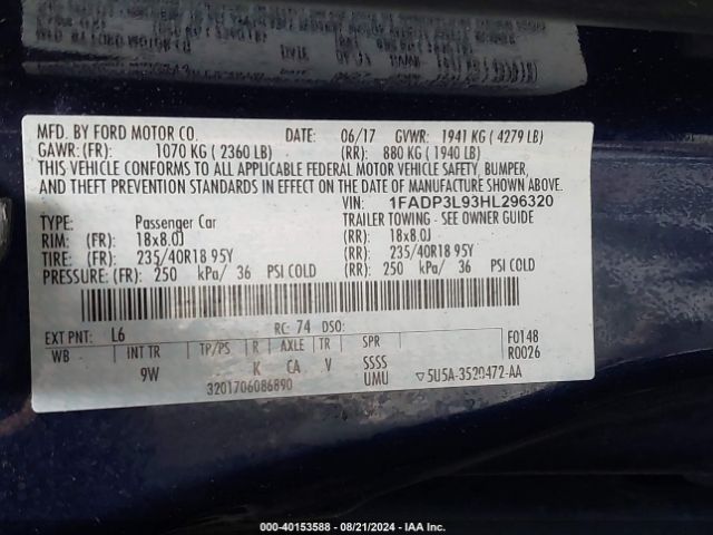 Photo 8 VIN: 1FADP3L93HL296320 - FORD FOCUS 