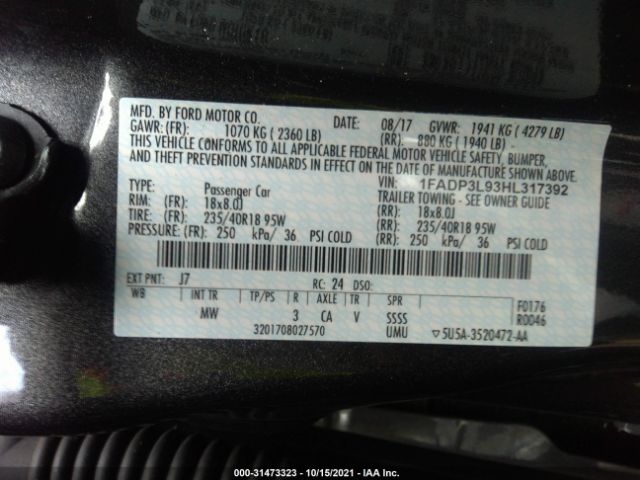 Photo 8 VIN: 1FADP3L93HL317392 - FORD FOCUS 